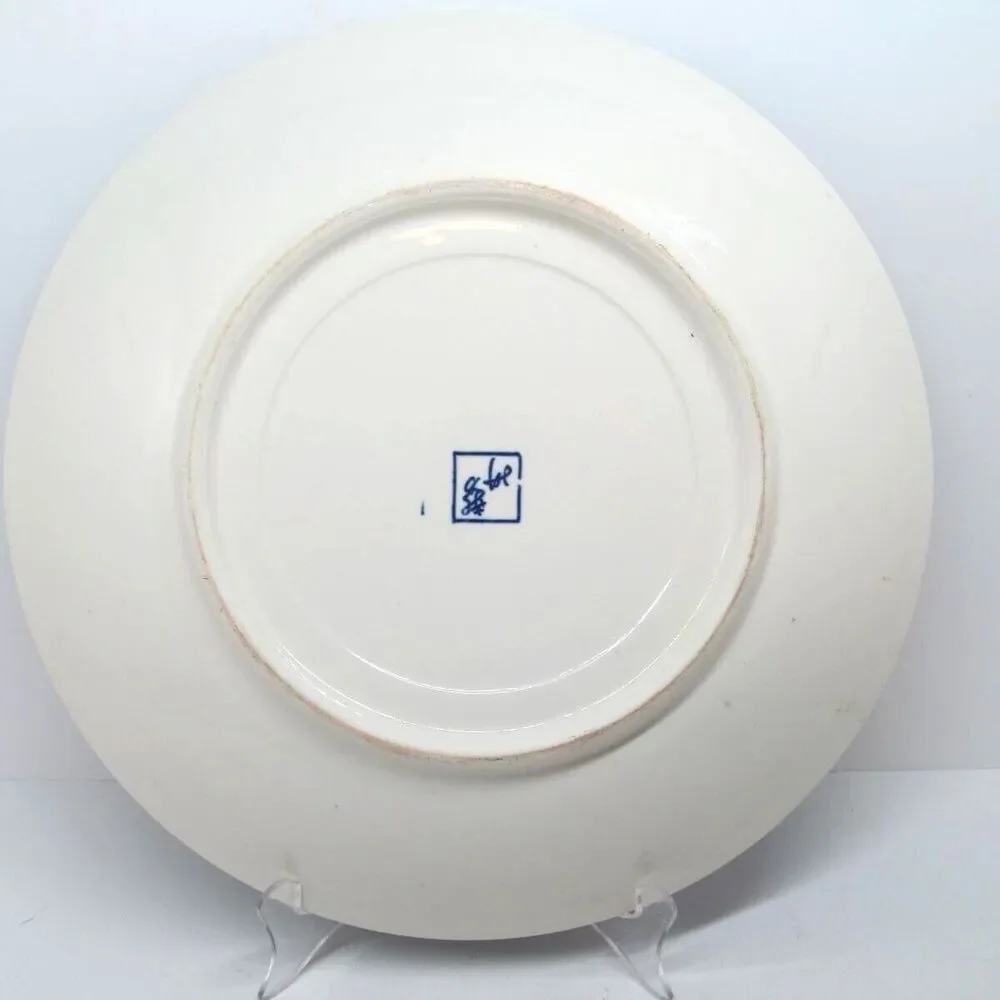 Vintage Japanese Toyo Koi Fish Blue Round Platter 12.5